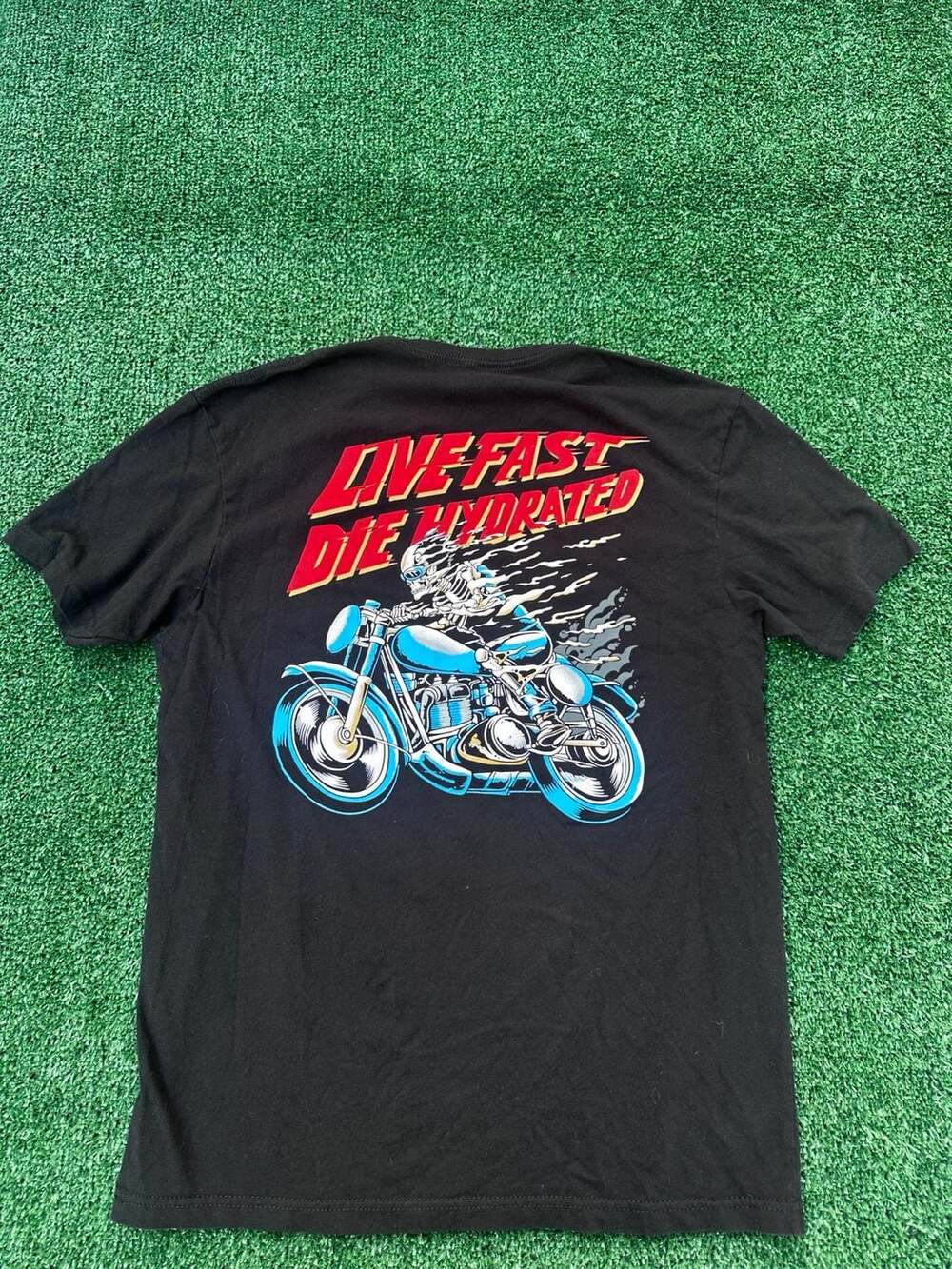 Liquid Death 'Live Fast Die Hydrated' Biker Graphic T-Shirt